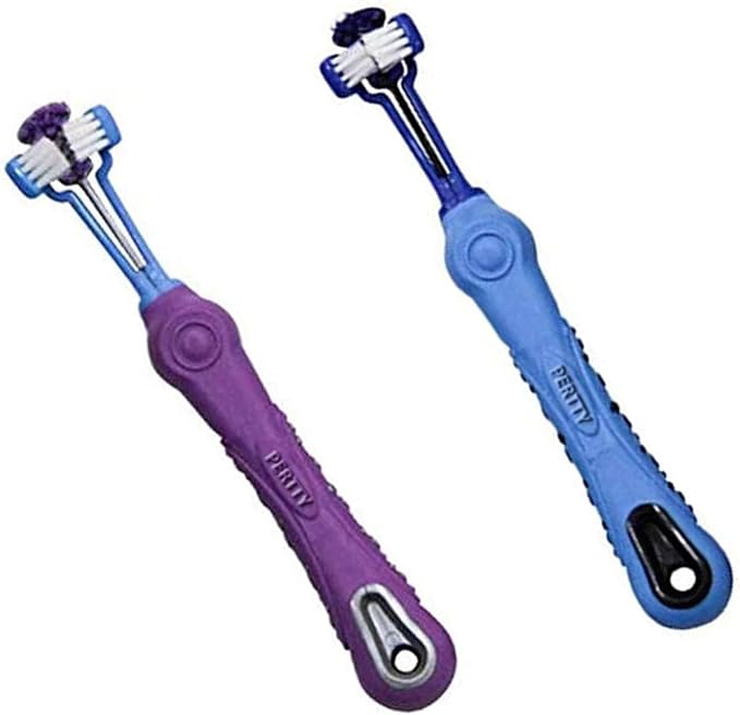 Orgrimmar 2 Pcs 3-Sided Pet Toothbrush Dog Cat Mouth Dental Teeth Care | Pet Brush for Bad Breath Tartar Cleaning