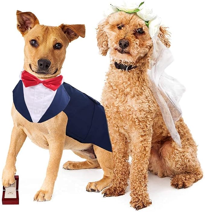PUMYPOREITY Small Dog Bowtie Tuxedo Suit, Small (Pack of 1), Small, Blue