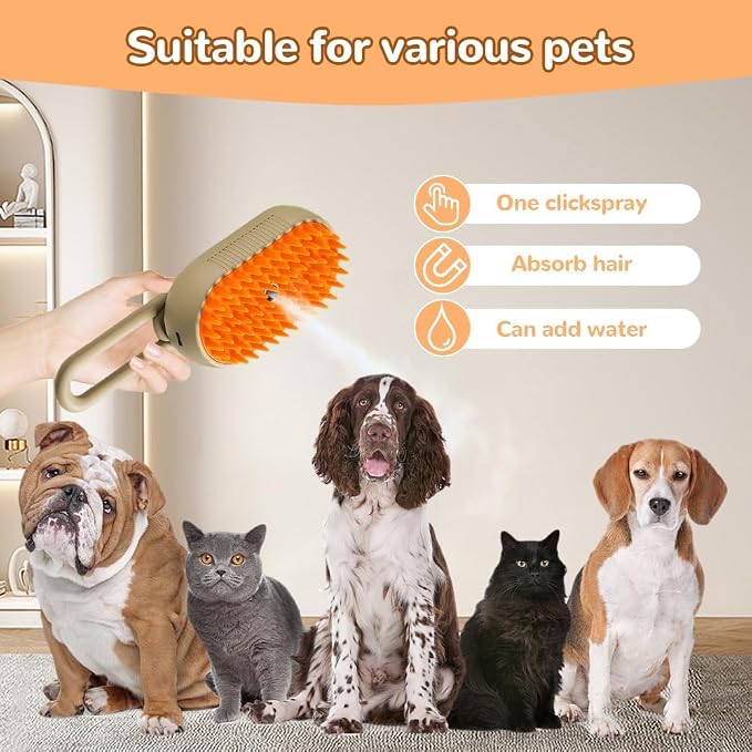 Cat Steam Brush, 2026 New 3 in 1 Cat Steamy Brush, Pet Steam Groomer Comb for Massaging and Cleaning Shedding Pets, Multifunctional Hair Removal Comb for Cats and Dogs (White 1pcs)
