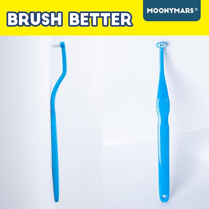 Small Dog Toothbrush, Cat & Puppy Tooth Brushing Kit, Mini Head Teeth Brush for Kitten & Tiny Pet, Doggy Toothbrushes Deep Dental Cleaning, 2 PCS - Blue