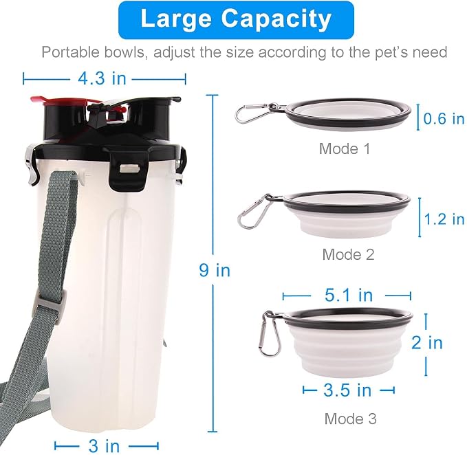 Dog Travel Water Bottle, 2-in-1 with Collapsible Bowl, White