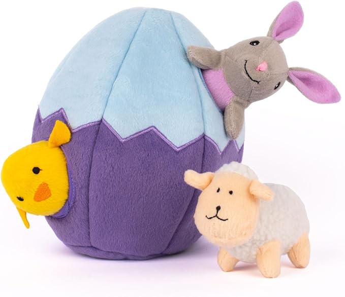 ZippyPaws Burrow- Interactive Dog & Puppy Toy for Boredom, Stimulating Pet Product to Keep them Busy, Hide & Seek Plush Dog Puzzle, Enrichment Squeaky Toy for Small & Medium Dogs- Easter Egg & Friends