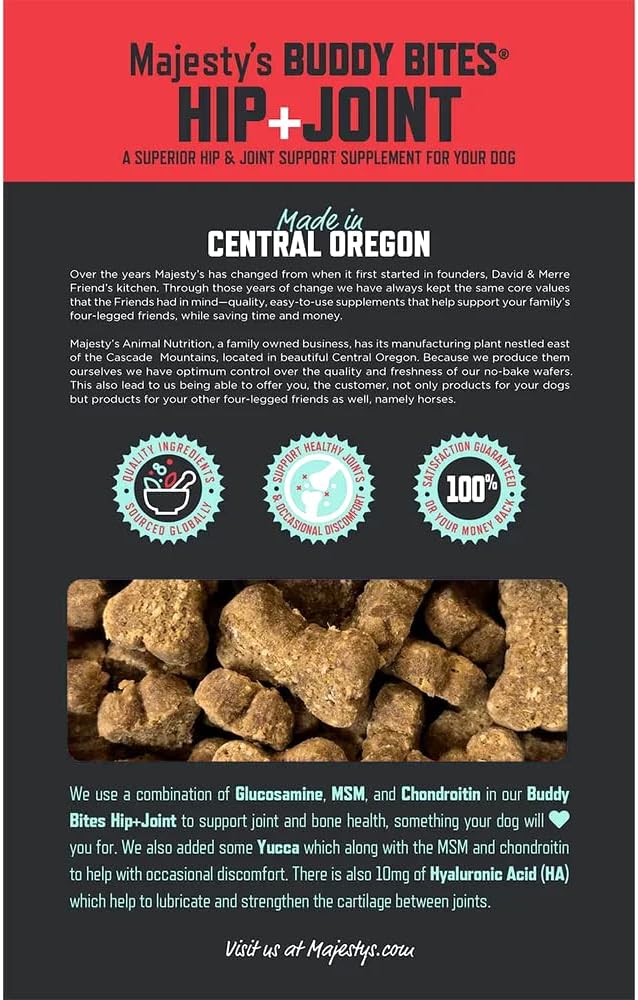 Majesty's Buddy Bites Hip and Joint Wafers for All Dogs - Superior Support Supplement - Peanut Butter and Coconut Oil Flavored - 56 Count (Up to 8 Week Supply)