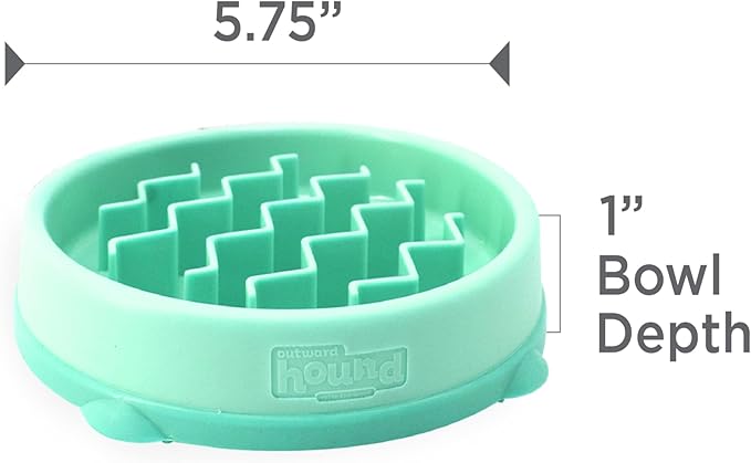 Outward Hound Fun Feeder Slo Bowl – Small 3/4-Cup Capacity, Slow Feeding, Small Dogs, Puppies & Cats, Non-Slip, Mint, Wave Pattern