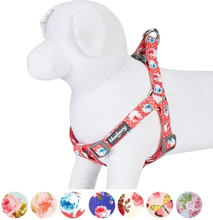 Blueberry Pet 9 Patterns Step-in Spring Scent Inspired Rose and Polka Dot Print Brink Pink Dog Harness, Chest Girth 16.5" - 21.5", Small, Adjustable Harnesses for Dogs