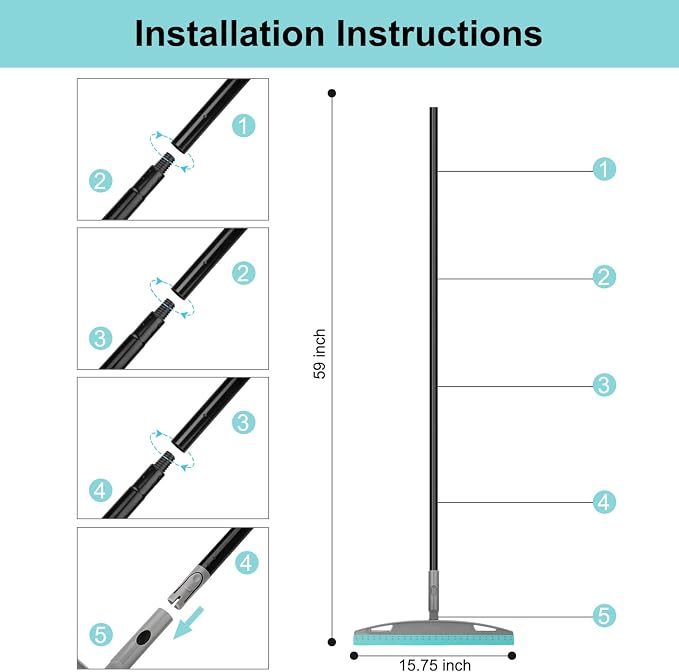 Multifunction Rubber Air Broom, Silicone Floor Squeegee Broom with 59" Long Handle, Scraping Broom for Floor Bathroom Kitchen Shower Tile Pet Hair Fur Marble Glass Water Window Foam Cleaning, Blue