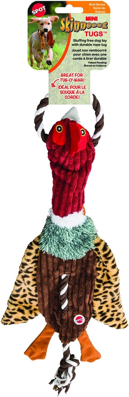 SPOT Skinneeez Tugs Mini Duck Tug Dog Toy – 14" Stuffing-Free Plush Toy with Rope Handle & Squeaker – Durable Tug Toy for Small & Medium Dogs, Moderate Chewers, Assorted Styles