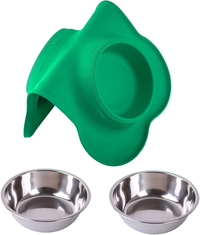 Hubulk Pet Dog Bowls 2 Stainless Steel Dog Bowl with No Spill Non-Skid Silicone Mat + Pet Food Scoop Water and Food Feeder Bowls for Feeding Small Medium Large Dogs Cats Puppies (X- L, Huntergreen)