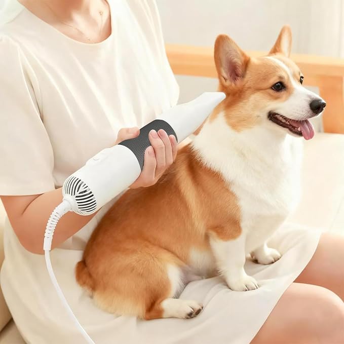 Dog Grooming Dryer with Slicker Brush, 3 in 1 Professional Portable Pet Dryer for Dogs Cats Adjustable Temperature Speed Settings, Pet Blow Brush for Home Travel Use (Gray)