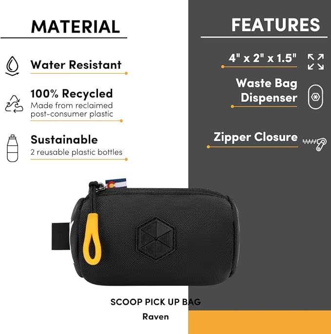 OllyDog Scoop Pick Up | Dog Poop Bag Holder | Lightweight & Water-Resistant Dispenser | Leash Attachment for Hands-Free Carry | Fits Standard Waste Bag Rolls (Raven)