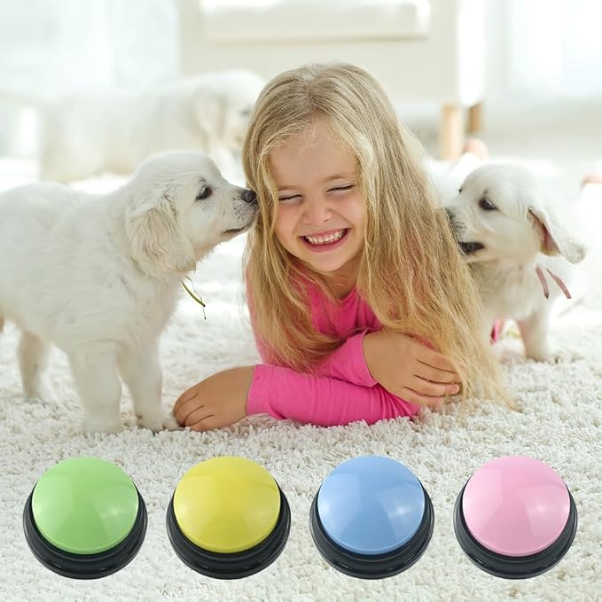 Dog Buttons for Communication, 4 Pcs, with Stickers