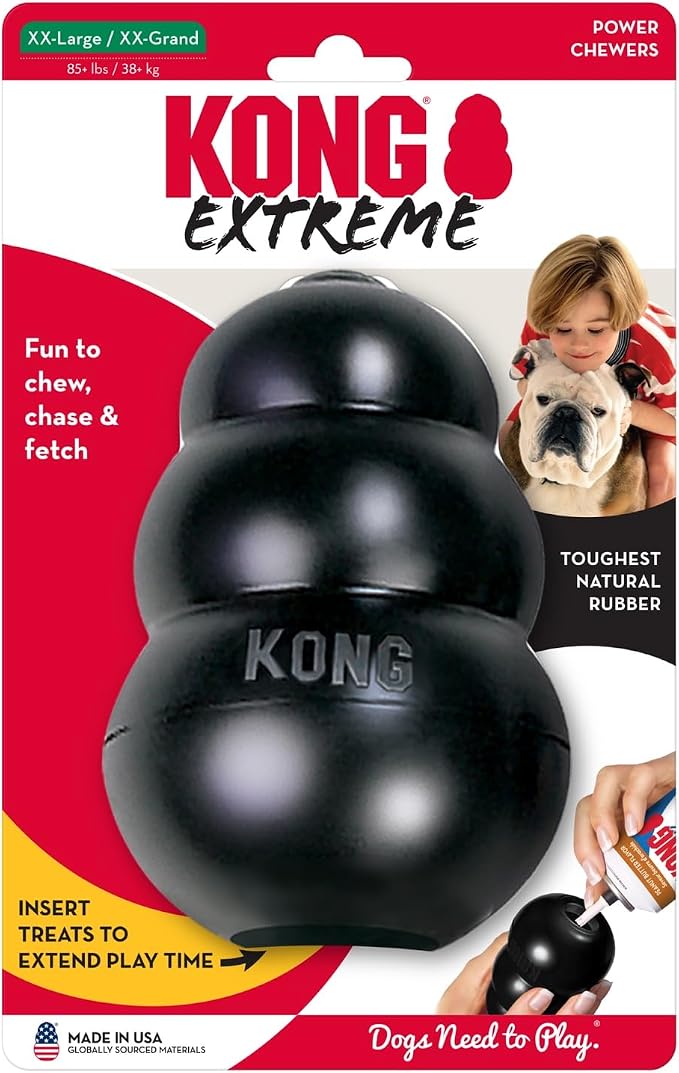 KONG Extreme Dog Toy, Durable Natural Rubber Chew, for XX-Large Dogs | Treat-Filling Chew & Fetch Toy with Erratic Bounce, Made from KONG's Most Durable Natural Rubber for Power Chewers