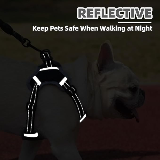 PUPTECK Dog Harness Small Sized Dog, Step in Adjustable Reflective Dog Vest Harness Escape Proof, No Pull Soft Padded Harness Easy Control, Black, XS