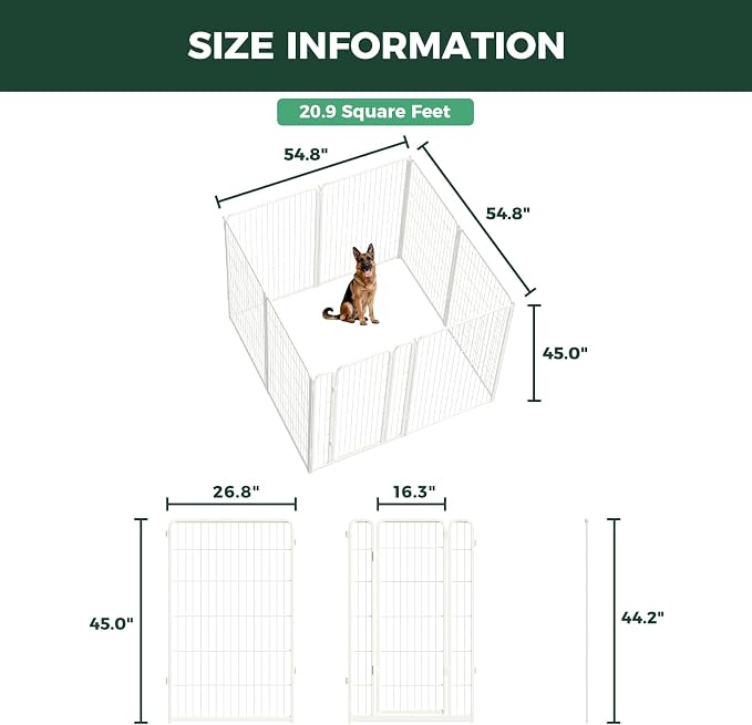 FXW Homeplus Unleashed Indoor Dog Playpen - Stress-Free and Safe Play, Heavy Duty 45 Inch 8 Panels Dog Pen for Large Dogs, White│Patented