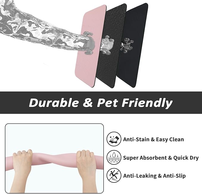 HotLive Dog Food Mat - Absorbent Cat Mat for Food and Water, No Stains Pet Feeding Bowl Mat, Easy to Clean Pet Placemats, Quick Dry Dog Water Dispenser Mat for Messy Drinkers | Pink 16"x 24"