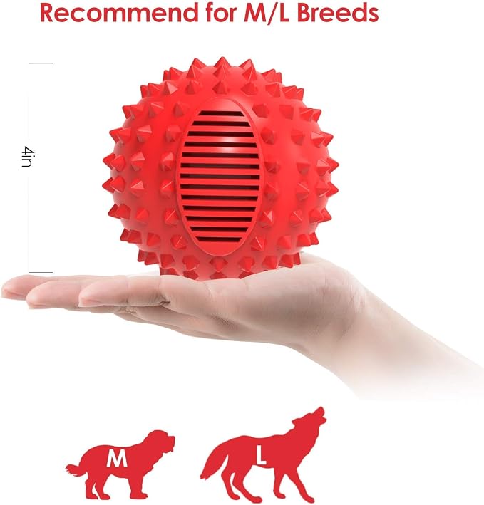 petizer Indestructible 4inch Squeaky Red Dog Balls for Aggressive Chewers, Relieve Anxiety, Interactive Dog Toy, Floatable Rubber Ball for Large Dogs, Indoor, Outdoor, Waterproof