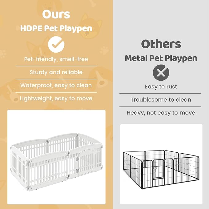 Giantex 6 Panel Dog Playpen, 24'' Tall Plastic Pet Fence with Lockable Door, Indoor Outdoor Puppy Exercise Pen for Small Medium Dogs, Configurable into Square, Rectangle or House-Shaped Layout