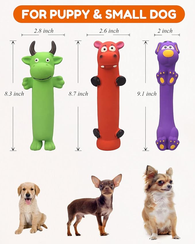 Pweituoet 9" Squeaky Dog Toys - 3 Pack Funny Rubber Squeaky Toys, Latex Dog Chew Toys for Puppy
