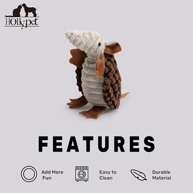 Hollypet Armadillo Squeaky Puppy Dog Toys for Small Medium Dogs, 6" | plush stuffed small dog squeak animal toy with unique grunt squeaker textured fabric for teeth cleaning toys