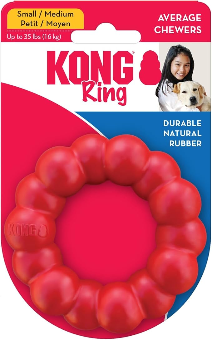 KONG Ring - Natural Rubber Ring Toy for Healthy Chewing Habits - Chew Toy Supports Dog Dental Health - Dog Toy Supports Instincts During Playtime - for Small/Medium Dogs (Pack of 2)