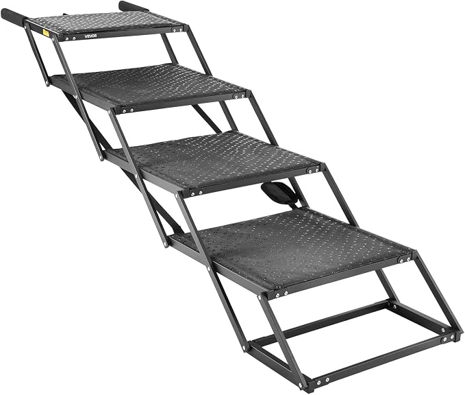 VEVOR Dog Stairs for Car, 4 Steps Extra Wide Foldable Dog Ramp for Large Dogs with Non-Slip Surface, Portable Lightweight Pet Stairs Ladder for Car, SUV, Truck, High Bed, Sofa, Support up to 250 lbs