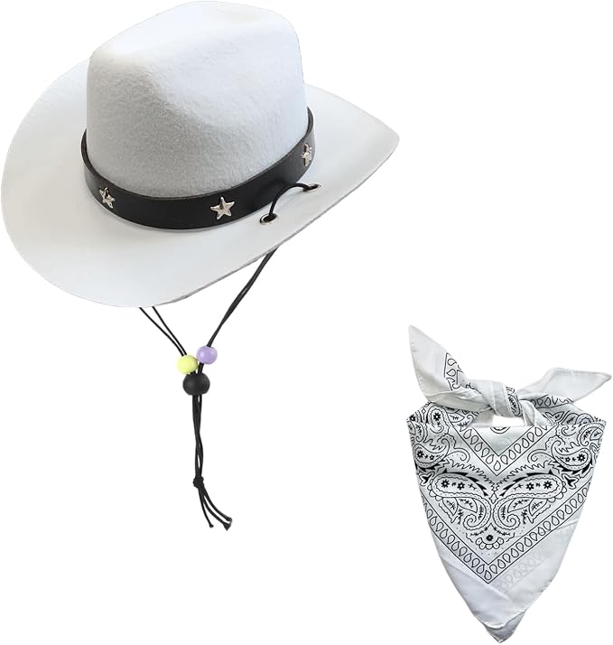 Dog Cowboy Hat and Bandana Scarf Dog Cat Sombrero Puppy Hat Dog Cat Costume, White