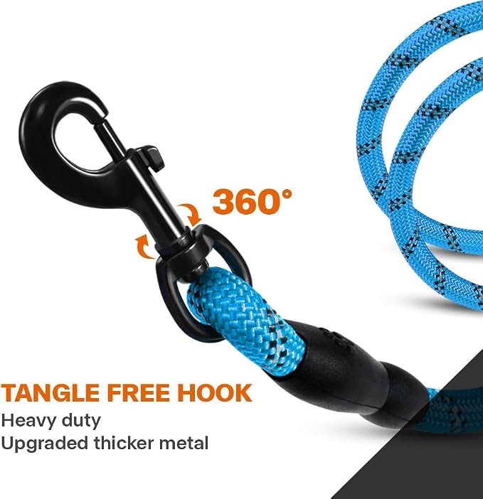 Taglory Rope Dog Leash for Medium Large Dogs, 6 FT Padded Handle, Blue | Climbing Rope for Strong Pullers, Reflective for Night Walks and Training, Comfortable Grip, Anti-tangle Swivel Clip 1/2 inch