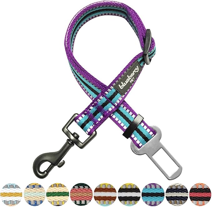 Blueberry Pet Dog Leash Puppy Essentials - 3M Reflective Adjustable Dog Seat Belt for Car, 1-Inch Width, 16.5-25.5 Inch, Violet & River Blue - Safety Tether for Secure Pet Travel