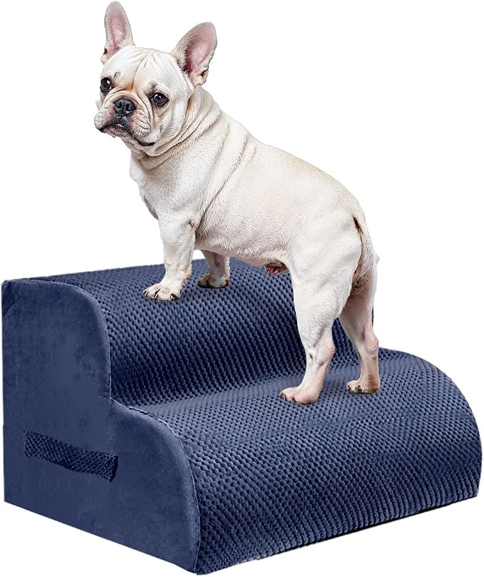 PAWSCRAT Dog Stairs for Small Pets, 11.8" H with 30D Material Soft Foam, Portable Ramp Non-Slip Surface Non-Slip for Couch and High Bed Climbing, 2-Step Stairs for Cat or Dog, Blue