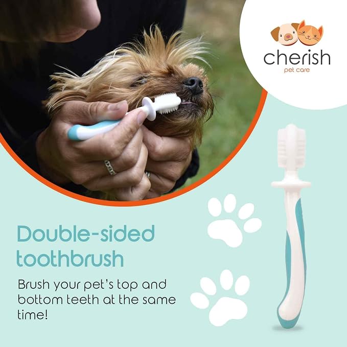 Cherish Pet Care Dog Teeth Cleaning Kit - 3pcs: Finger Toothbrush, Double-Sided Toothbrush, Fresh Breath & Plaque Removal