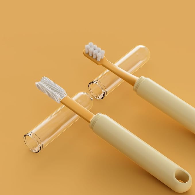 Dual-Head Pet Toothbrush for Small Dogs, Cats, Rabbits & Hamsters - Soft-Bristled Animal Oral Care Toothbrush (Yellow)