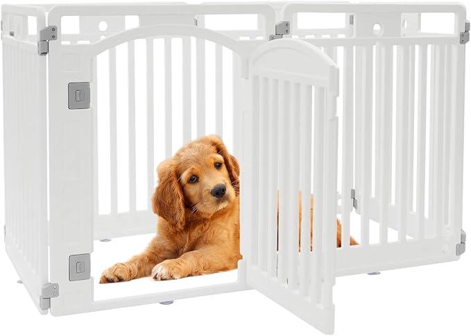 Dog Playpen with Door, 32 Inch Tall Dog Playpen, 6 Panels White Plastic Pet Safety Fence, Puppy Playpen Dog Pen with Suction Cup, Indoor Pet Exercise Pen, Small Medium Dog Fence, 51.2x25.6x31.5in