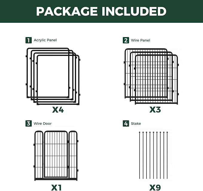 FXW AuraSpace Pro Acrylic & Wire Mesh Indoor Dog Playpen, 32" Height 8 Panels Metal Dog Pen for Small and Medium Dogs, Black│Patented