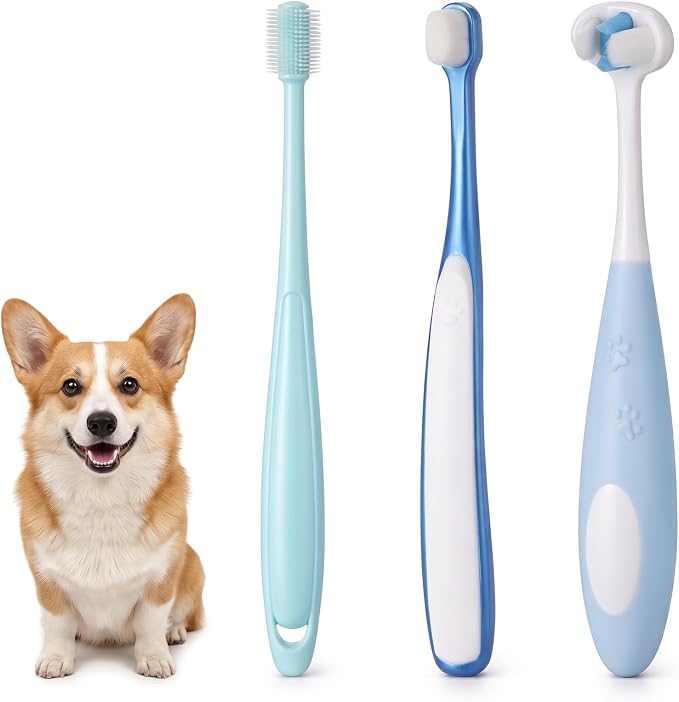 3 PCS Ultra Soft Nano Dog Toothbrush Kit for Small Breed Silicone 360 Pet Tooth Brushes Puppy Tooth Brushing Kit for Puppy Cat Gentle Deep Dental Teeth Cleaning Set