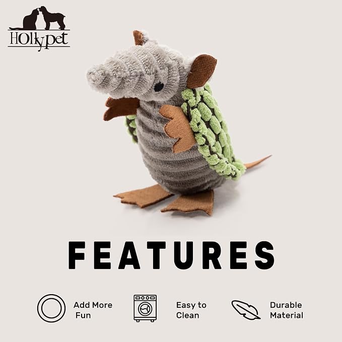 Hollypet Armadillo Squeaky Puppy Dog Toys for Small Medium Dogs, 6" | plush stuffed small dog squeak animal toy with unique grunt squeaker textured fabric for teeth cleaning toys