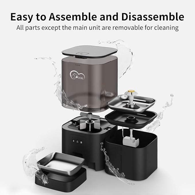 DOEL 2.4GHz WiFi Automatic Cat Feeder and Water Fountain, 6L/24 Cups Timed Dry Food Dispenser for 2.5 Weeks, with APP Remote Control, Voice, for Small Medium Dog Puppy Kitten
