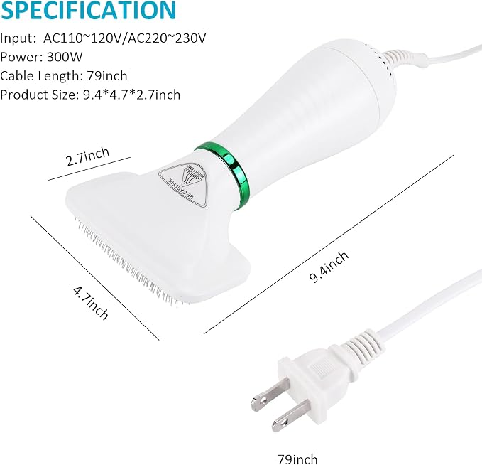 Dog Hair Dryer,2 in 1 Pet Hair Dryer with Slicker Brush,Dog Blow Dryer with 2 Adjustable Heat Setting Dogs Bath Brush for Grooming Small Medium Dogs Cats