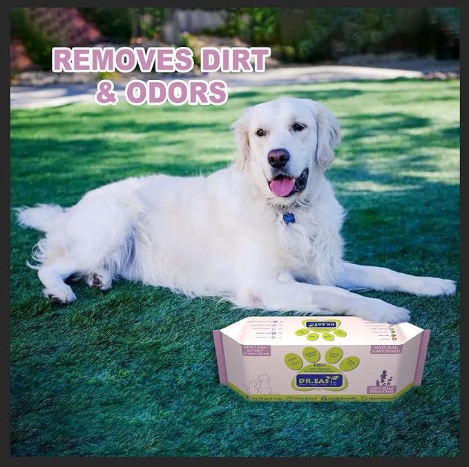 DR.EASY Odor Remover Grooming Wipes, Lavender, 100 Count
