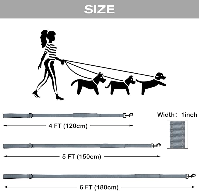 Joytale Dog Leash for Large Dogs that Pull, Double Handle, 6FT, Gray | Traffic Handle for Control, Padded Handle Reduces Hand Strain, Reflective Stitching for Night Safety, Strong Nylon Webbing