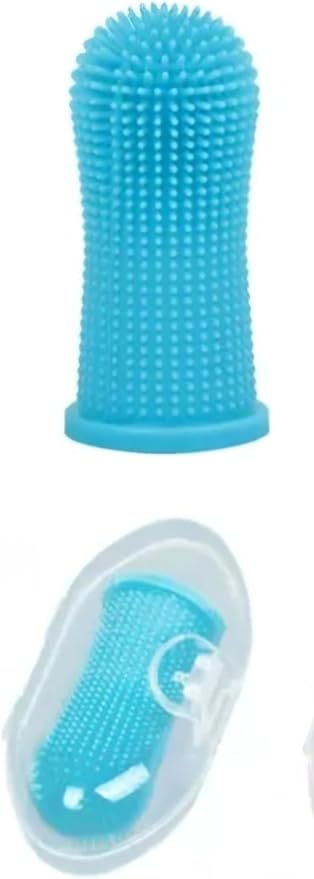 Dog and Cat Finger Toothbrush for Pets, Silicone, Sustainable, Fingertip use, Pack of 2 with a case Protection, Blue