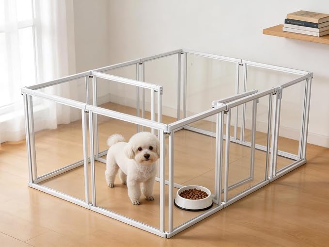 NiceTCU 24" H Acrylic Dog Playpen Indoor, Metal Frame Clear Dog Playpen with Door - 12 Panels, Easy Assemble Pet Fence, DIY Foldable Pet Pen for Ducks Puppy Rabbit Small & Medium Pets- 12Pcs White