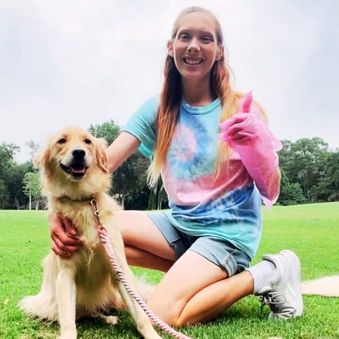 Noble Pets Dog Gloves - 8+ Ways to Use Them| Leak Proof | Extra Long Tie Handles | Eco-Friendly (Pink, 80 gloves)