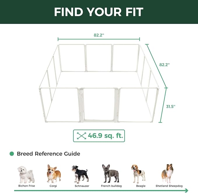 FXW AuraSpace Pro Acrylic Indoor Dog Playpen, Heavy-Duty with Metal Frame, 32" Height 12 Panels for Small and Medium Dogs, White│Patented