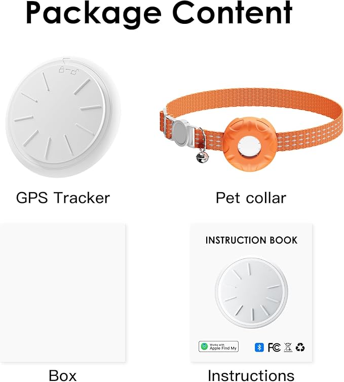 Smart Cat GPS Tracker | Real-Time Location & Cat Tracker Compatible with Apple Find My App (Only iOS) | Territory & Location History | Up to 5-Day Battery | Breakaway Collar Included, Orange