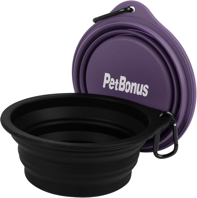 PetBonus Collapsible Dog Bowls, 2 Pack, Black, Dark Purple