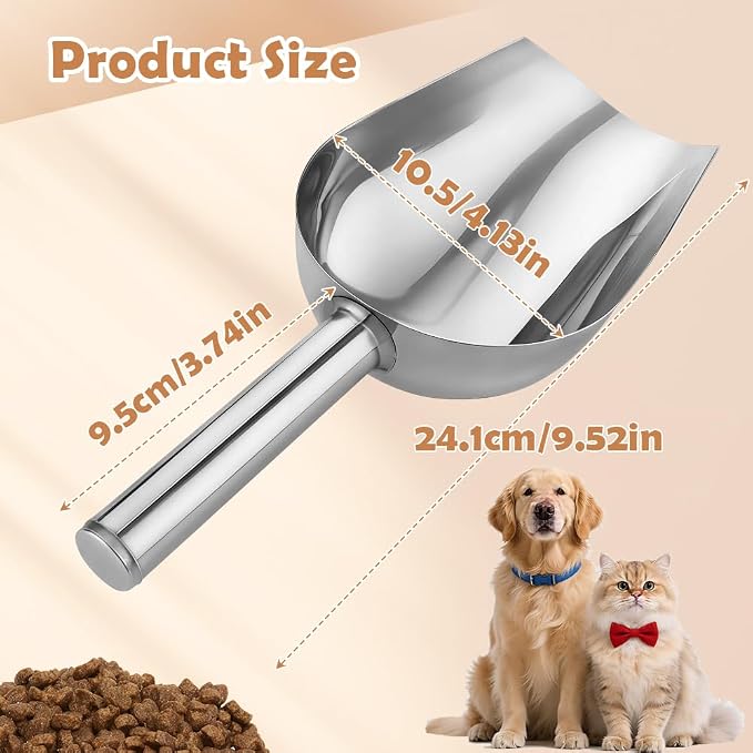 2 Pcs Dog Food Scoop Stainless Steel Feed Scooper for Home Pet Food (1 1/2 Cup, 12-Ounce)
