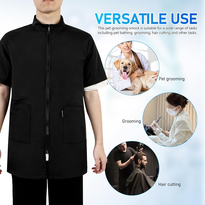 Holibanna Groomer Smock Dog Pet Grooming Workwear with Multifunctional Pockets Lightweight Comfortable Barber Jacket for Salon Use