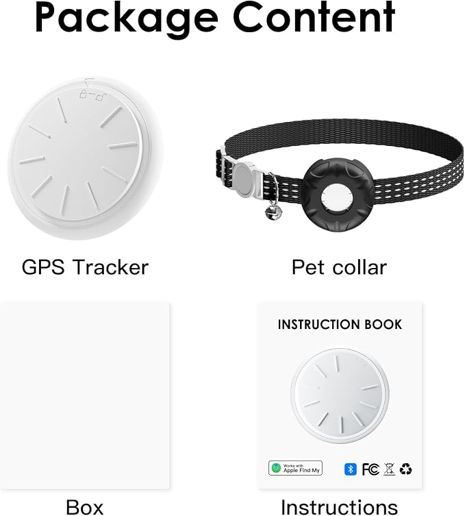 Cat Tracker, Real Time GPS Tracker Compatible with Apple Find My App(Only iOS), Waterproof Cat Tracker Collar with Bell and Safety Elastic Buckle, No Monthly Fee Pet Trackers for Pets, Kids (Black)