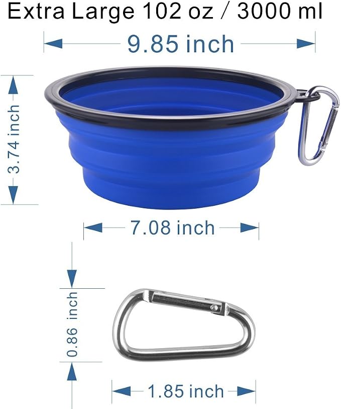 Extra Large Collapsible Dog Bowl, 3L/102oz, Blue