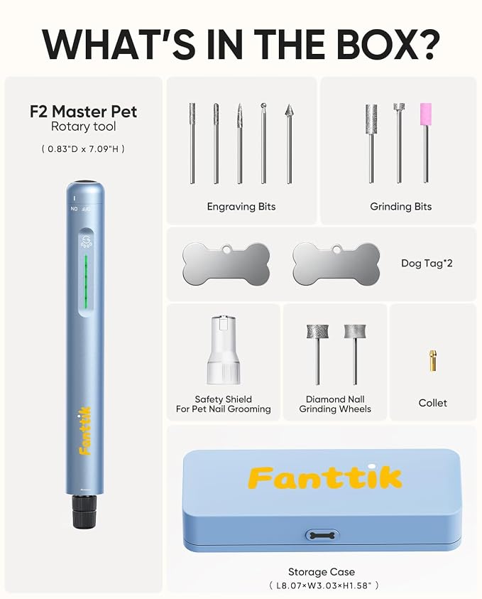 Fanttik F2 Master Dog Nail Grinder, 5-Speed, Blue